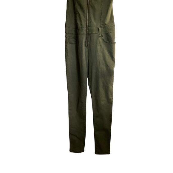 V.I.P. Jeans Jumpsuit Womens XL Olive Green Sleeveless Zip Front Utility Pockets - Picture 13 of 13